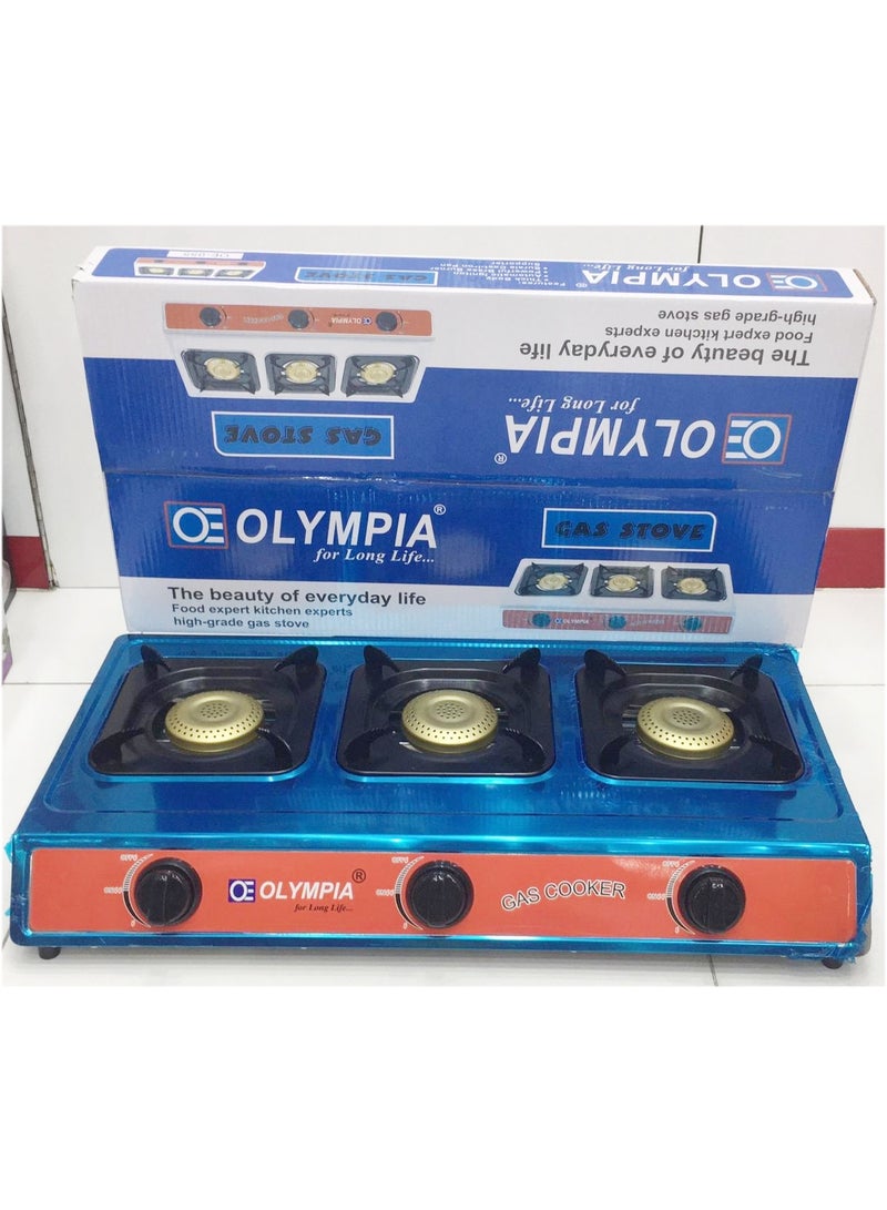 Olympia موقد غاز أوليمبيا 3 شعلات مع إخراج حراري فعال، هيكل معدني قوي، تحكم إشعال يدوي، قواعد شعلات مستقرة، خيار مثالي للطهي السريع والمريح - Image 4